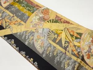 扇に松竹梅・花々模様織出し袋帯